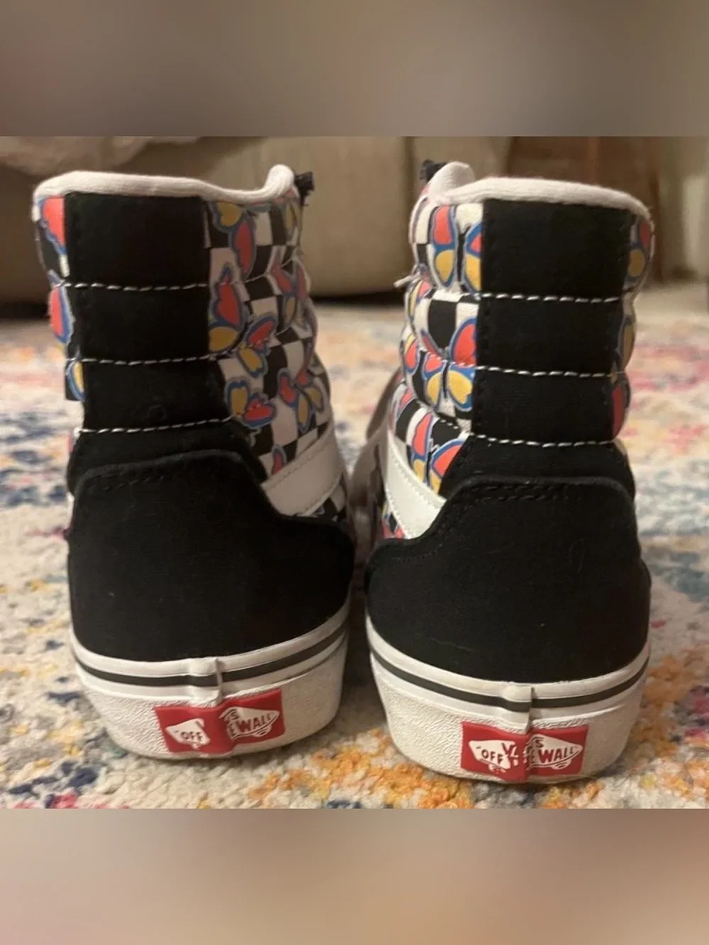 Vans Women’s Black High-Top Sneakers with Multicolor Butterfly Pattern